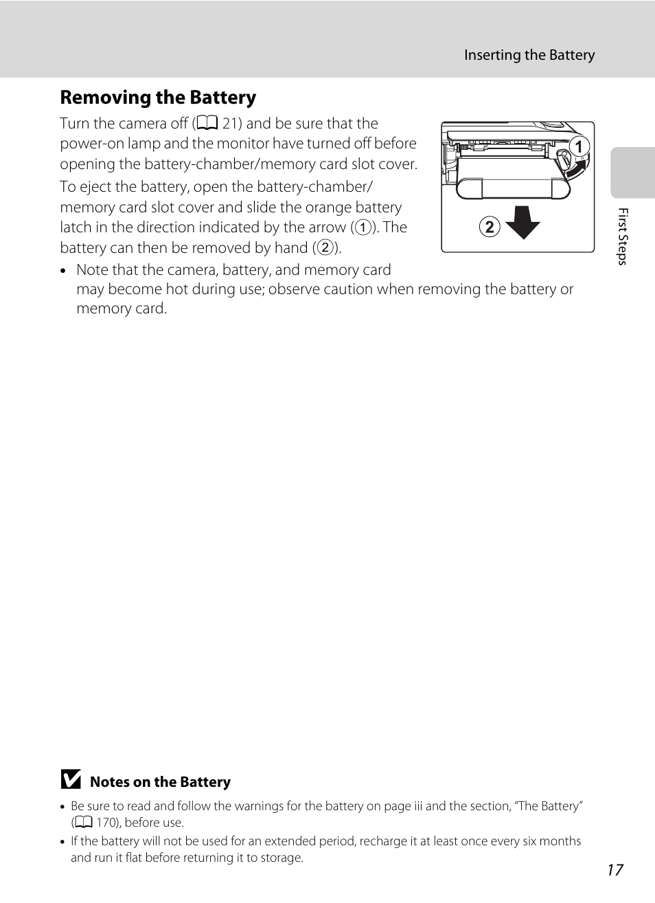 Removing the battery | Nikon Coolpix S4100 User Manual | Page 29 / 208