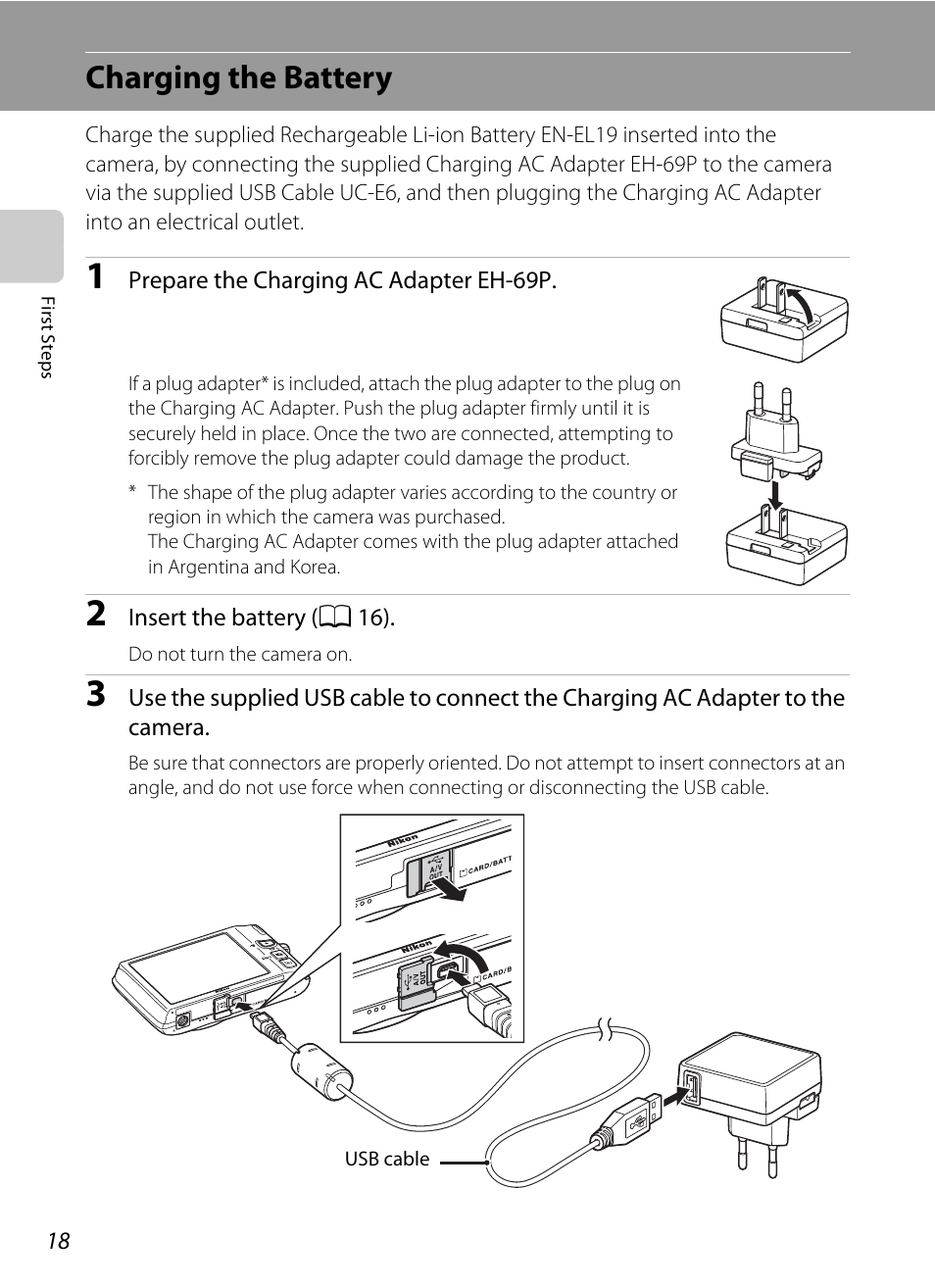 Charging the battery | Nikon Coolpix S4100 User Manual | Page 30 / 208