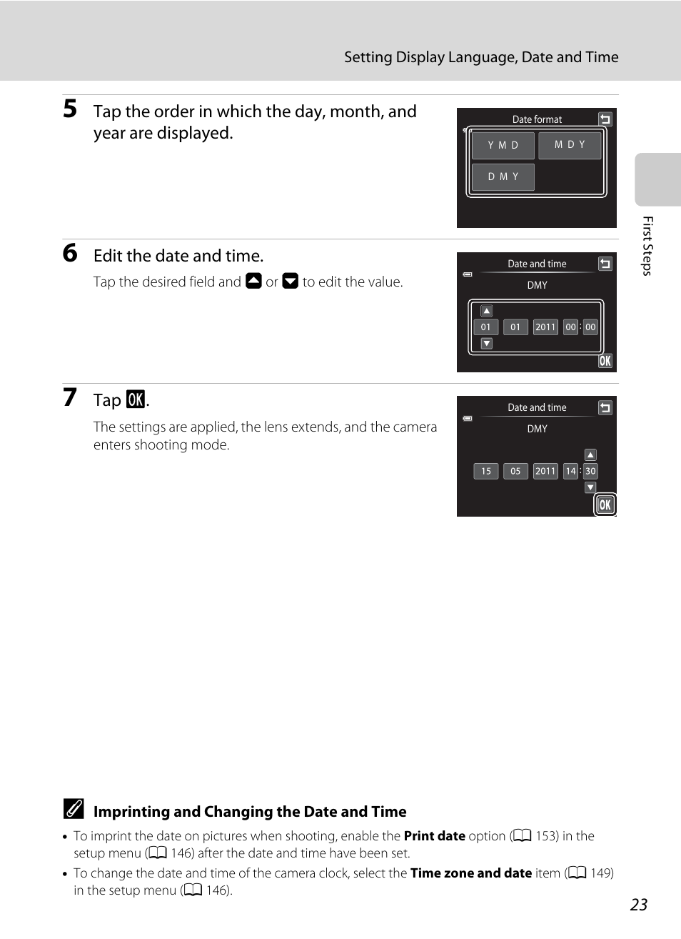 Edit the date and time, Tap i | Nikon Coolpix S4100 User Manual | Page 35 / 208