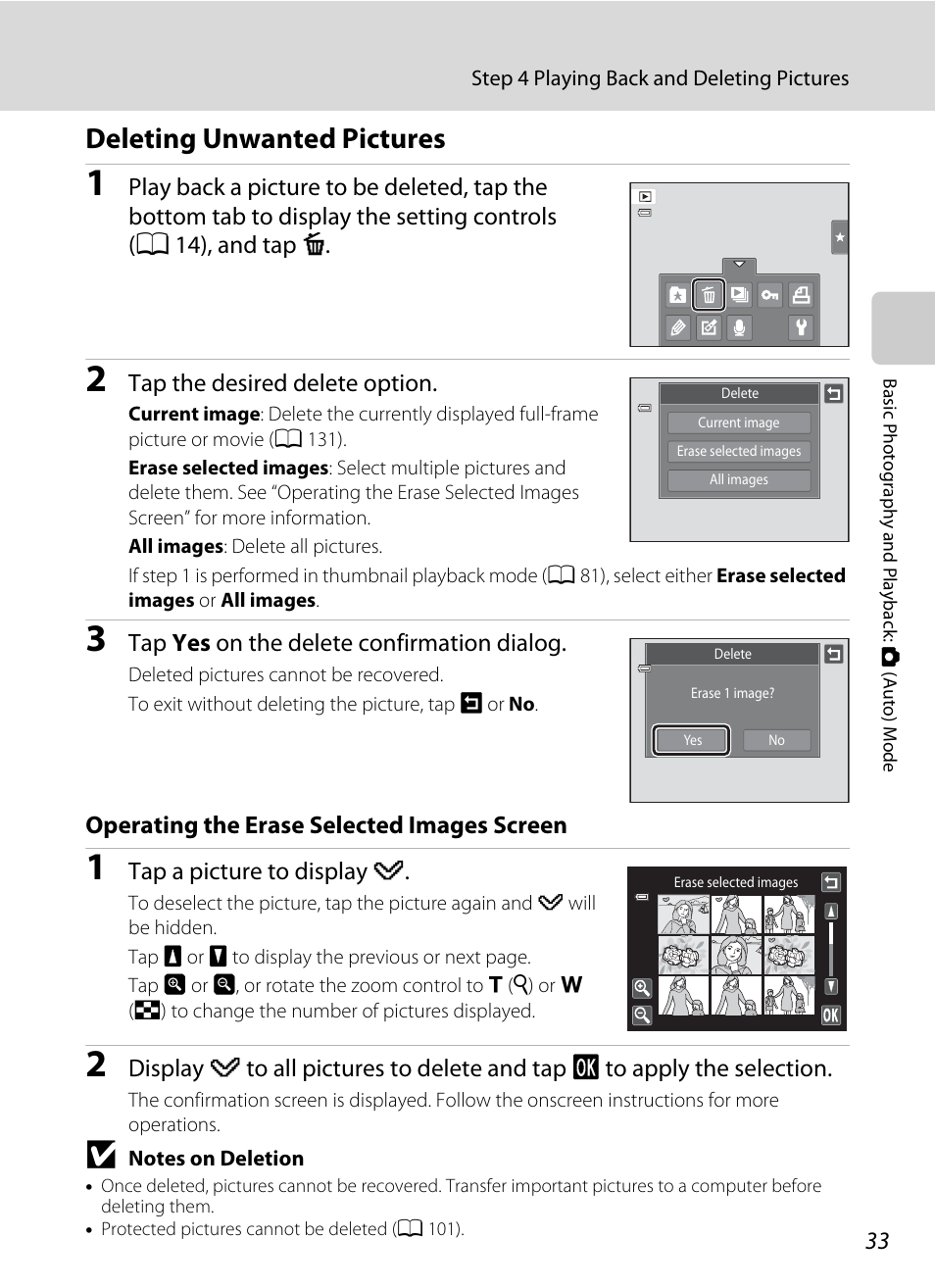 Deleting unwanted pictures | Nikon Coolpix S4100 User Manual | Page 45 / 208