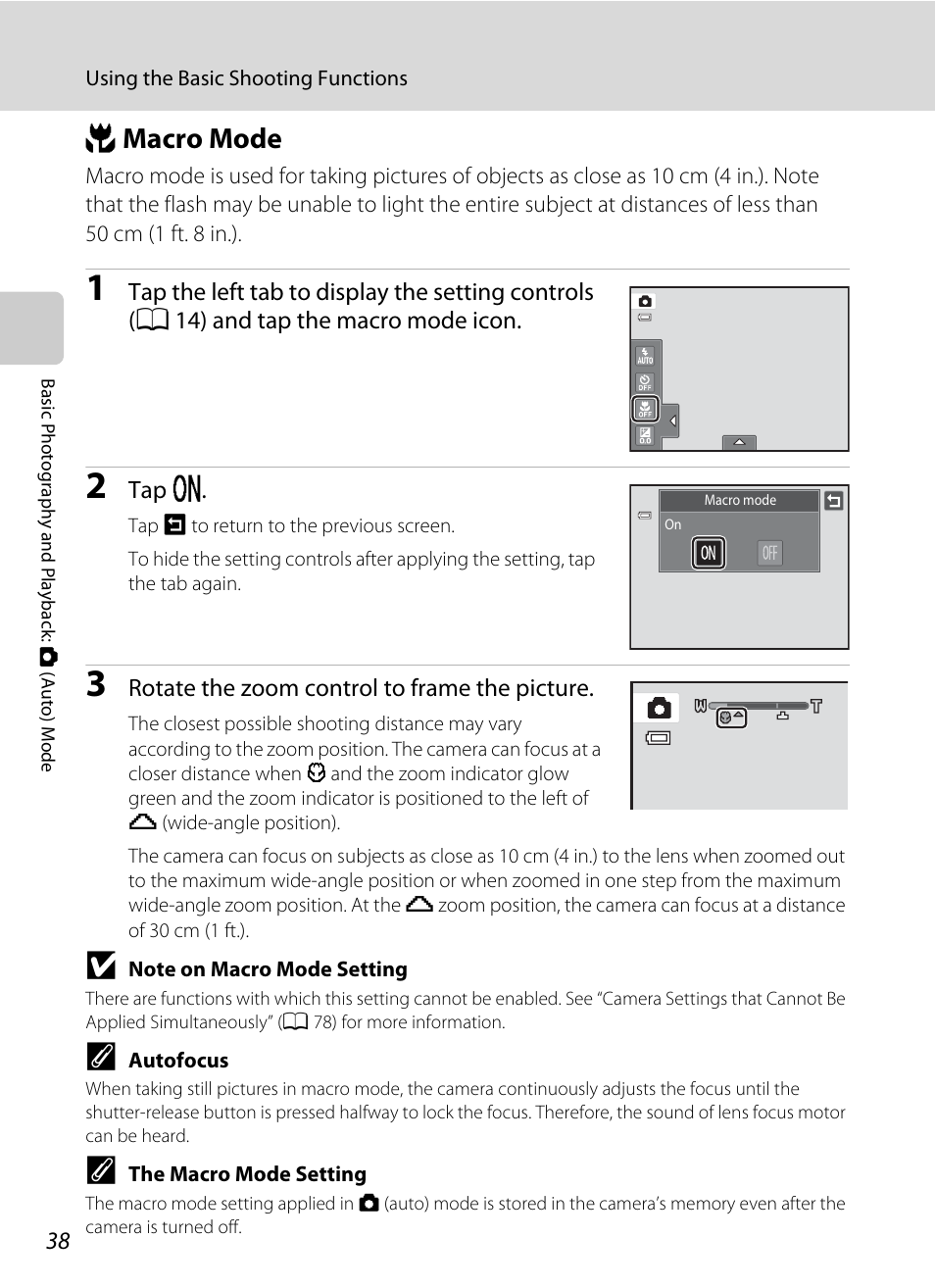 Macro mode, P macro mode, A 38) or in | Pmacro mode | Nikon Coolpix S4100 User Manual | Page 50 / 208