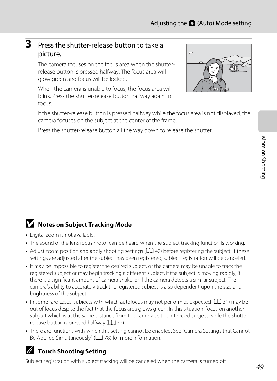 Press the shutter-release button to take a picture | Nikon Coolpix S4100 User Manual | Page 61 / 208