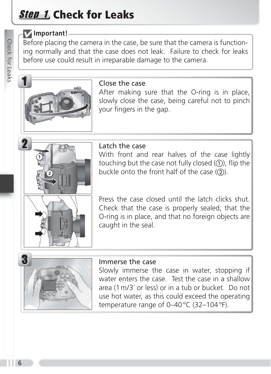 Check for leaks | Nikon WP-CP2 User Manual | Page 13 / 26