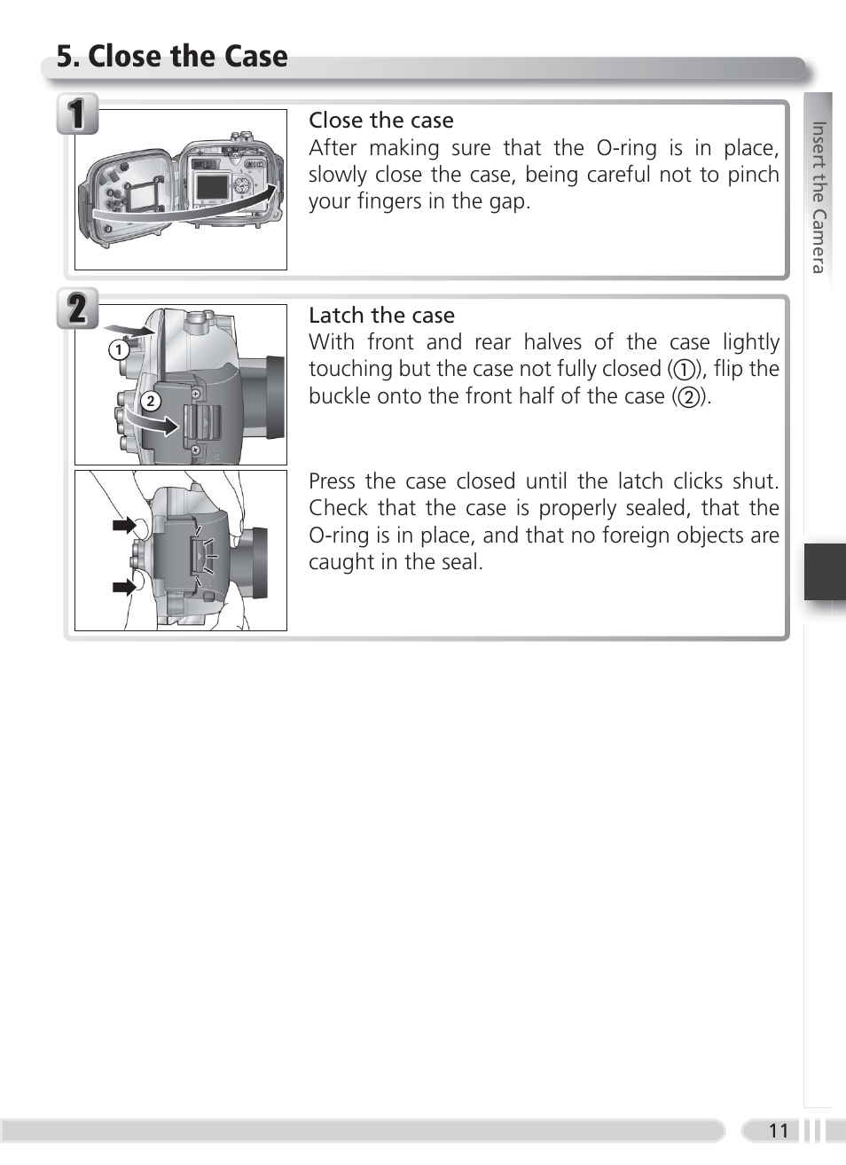 Close the case | Nikon WP-CP2 User Manual | Page 18 / 26