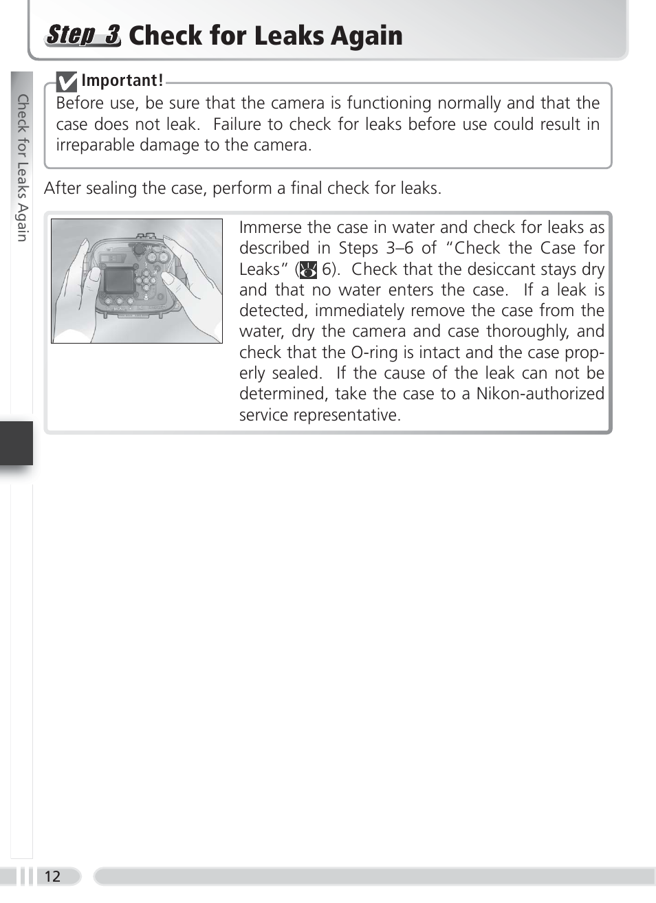 Check for leaks again | Nikon WP-CP2 User Manual | Page 19 / 26