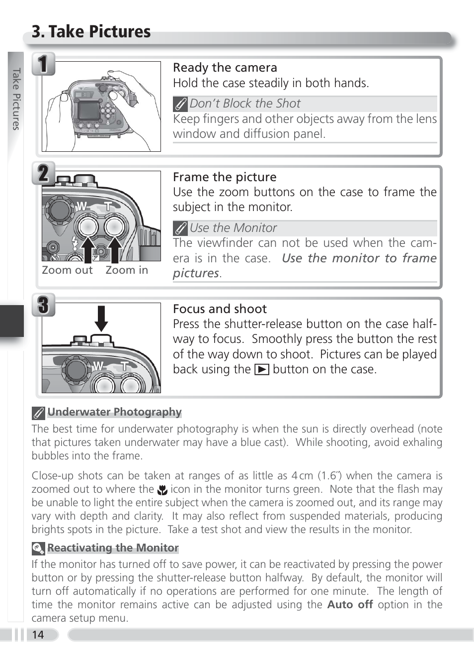 Take pictures | Nikon WP-CP2 User Manual | Page 21 / 26