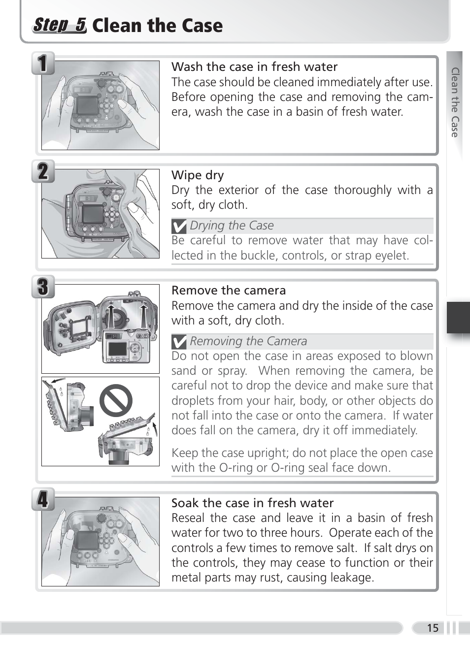 Clean the case | Nikon WP-CP2 User Manual | Page 22 / 26