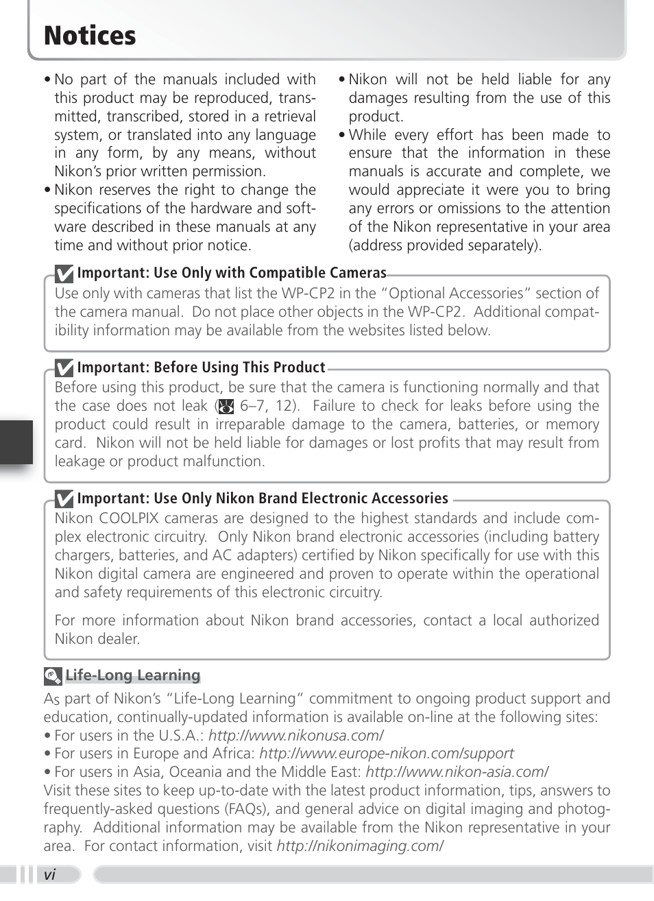 Notices | Nikon WP-CP2 User Manual | Page 7 / 26