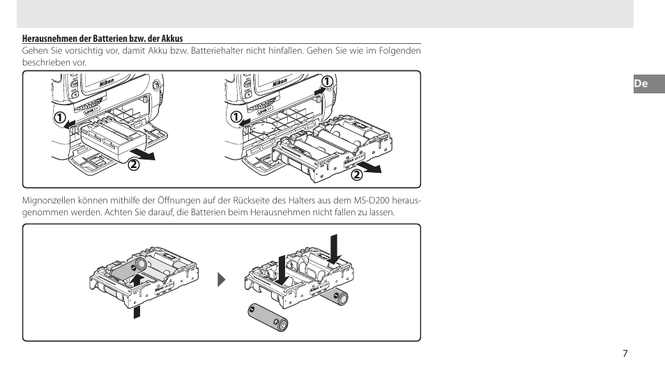 Herausnehmen der batterien bzw. der akkus | Nikon MB-D80 User Manual | Page 30 / 138