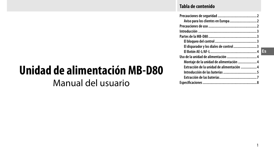 Unidad de alimentación mb-d80, Manual del usuario | Nikon MB-D80 User Manual | Page 40 / 138
