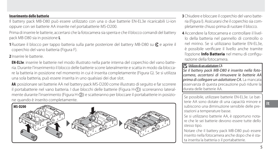 Inserimento delle batterie | Nikon MB-D80 User Manual | Page 92 / 138
