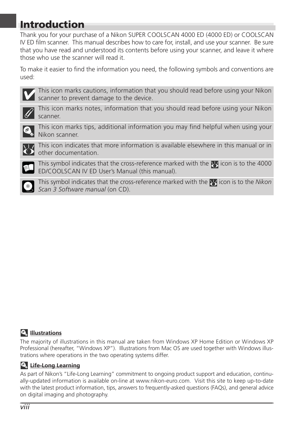 Introduction | Nikon LS4000 User Manual | Page 10 / 160