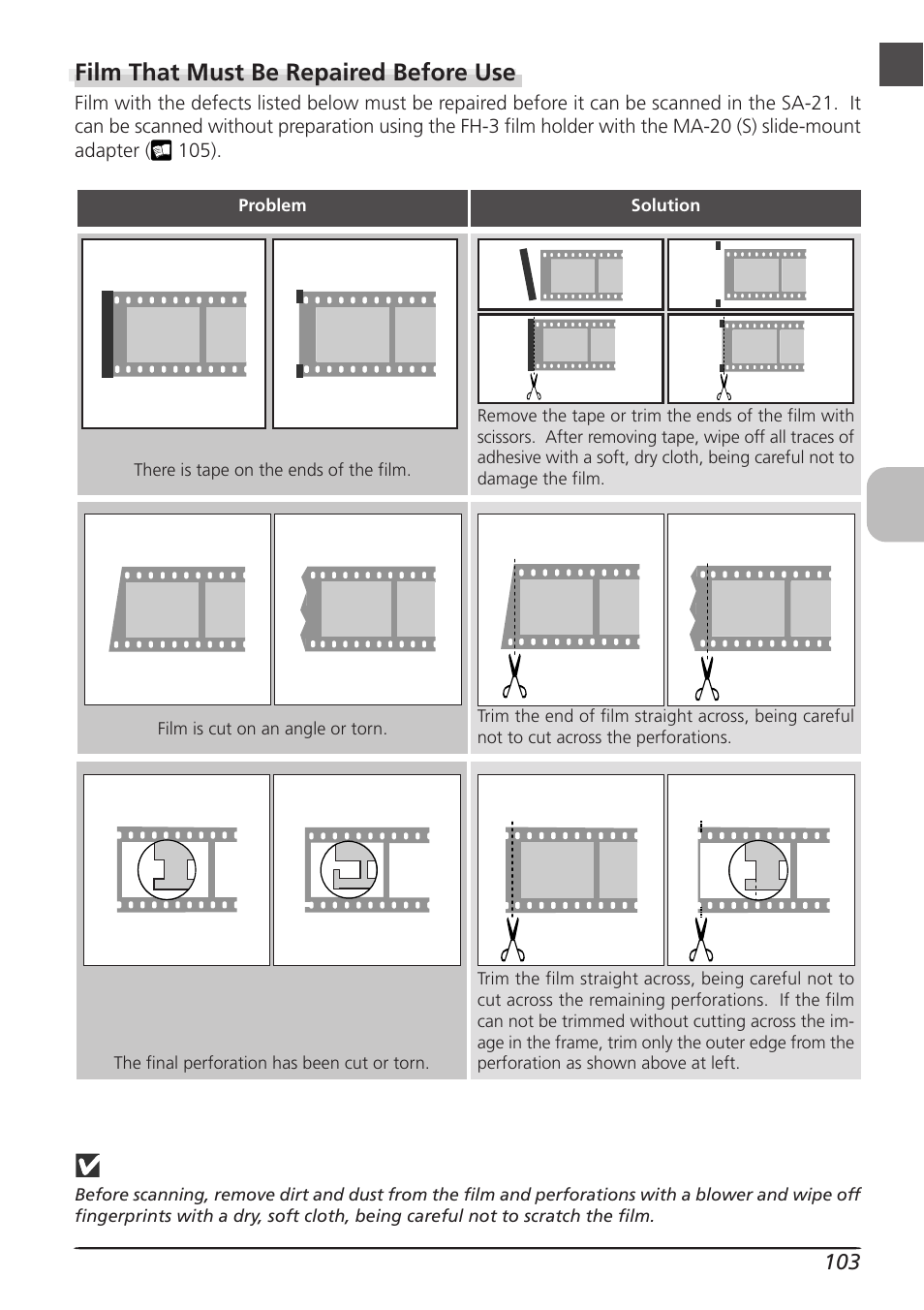 Film that must be repaired before use | Nikon LS4000 User Manual | Page 113 / 160