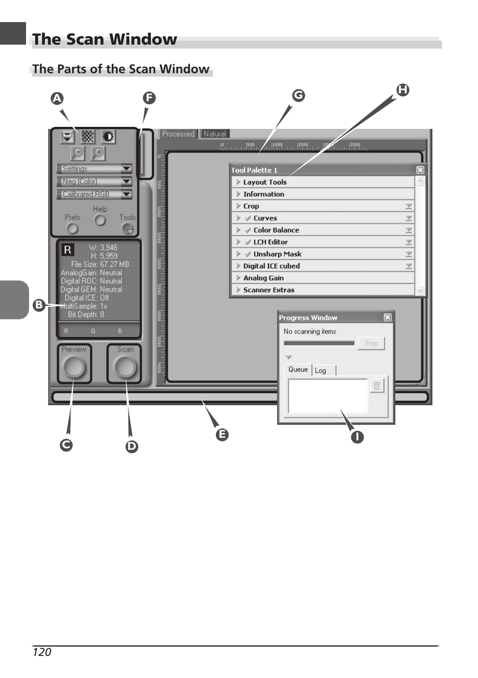 The scan window | Nikon LS4000 User Manual | Page 130 / 160