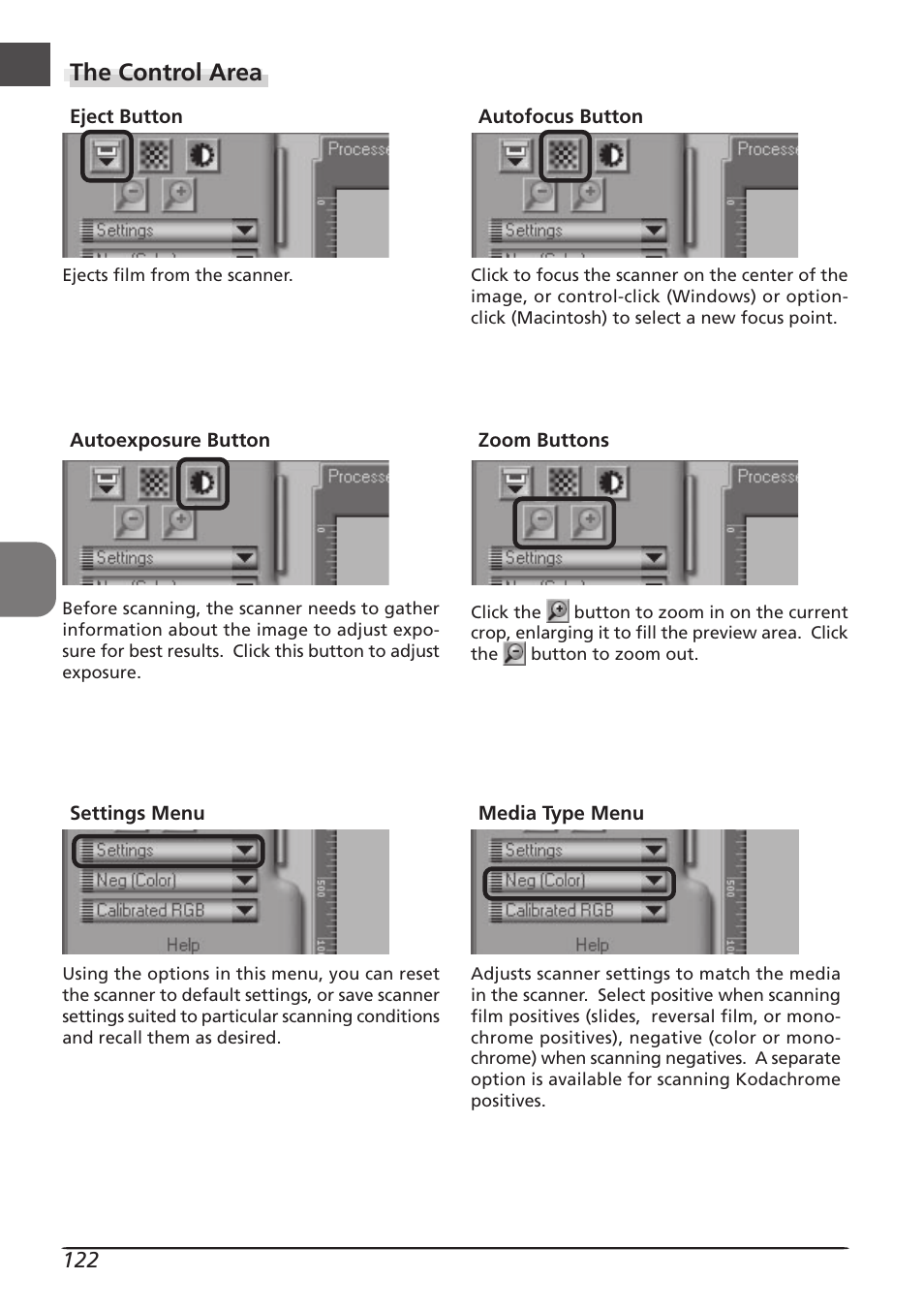 The control area | Nikon LS4000 User Manual | Page 132 / 160