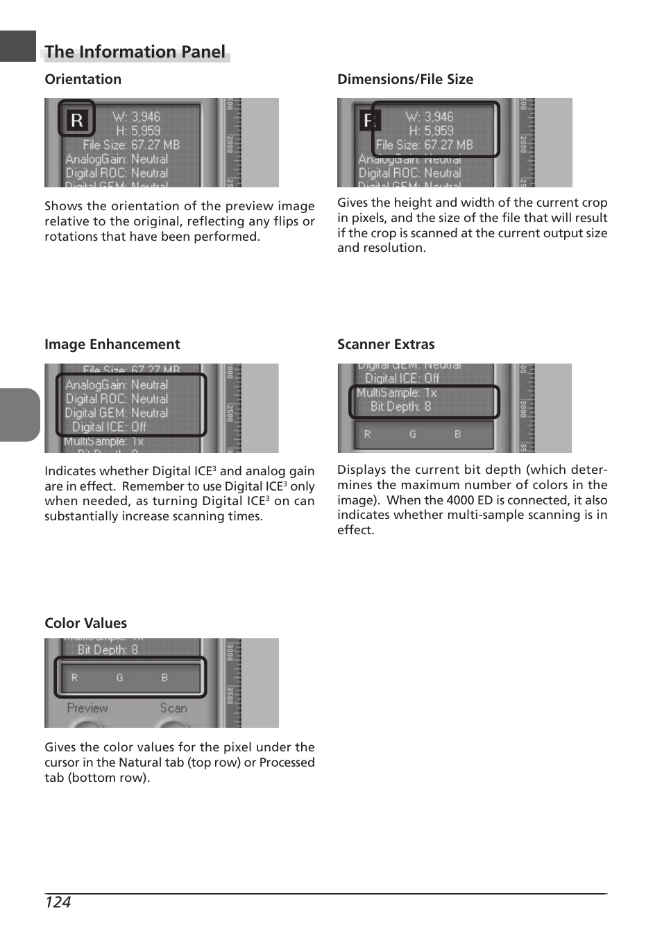 The information panel | Nikon LS4000 User Manual | Page 134 / 160