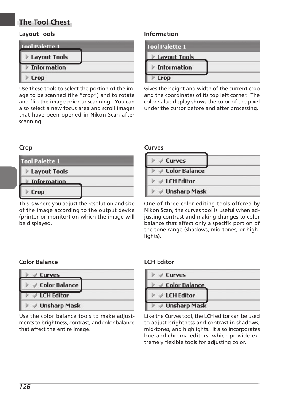 The tool chest | Nikon LS4000 User Manual | Page 136 / 160