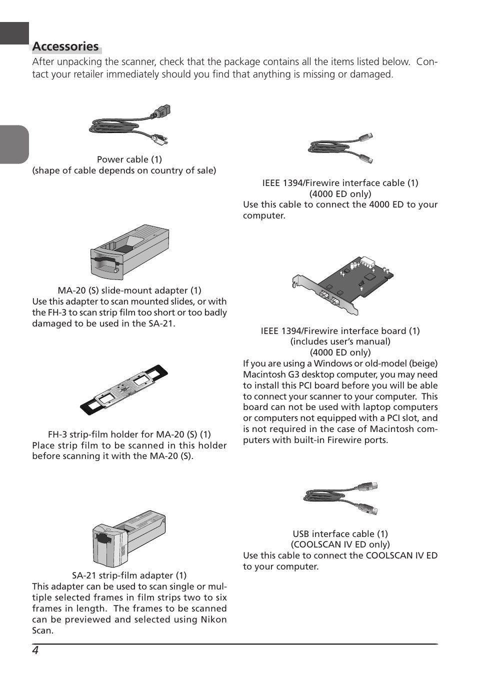 Accessories | Nikon LS4000 User Manual | Page 14 / 160