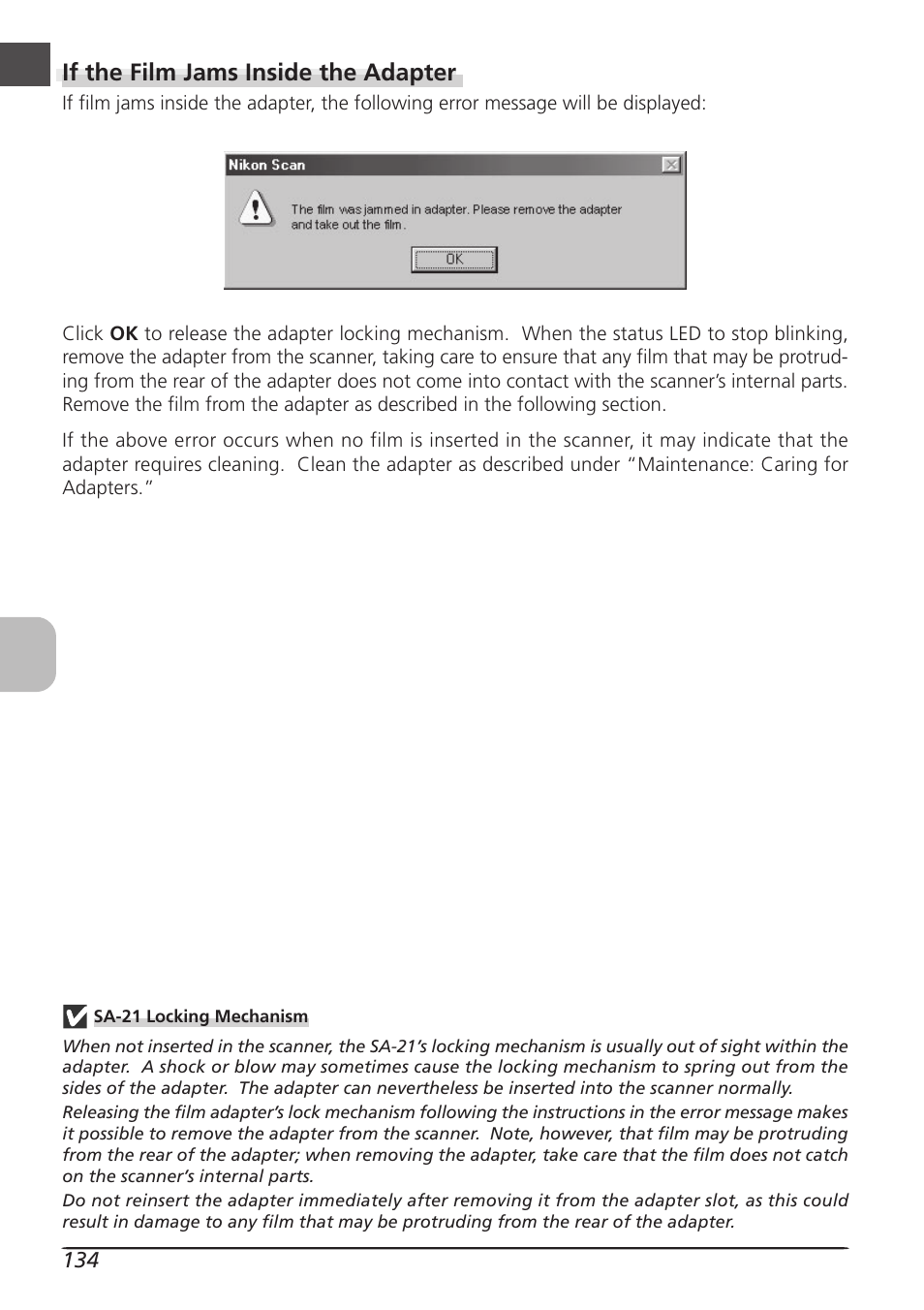 If the film jams inside the adapter | Nikon LS4000 User Manual | Page 144 / 160