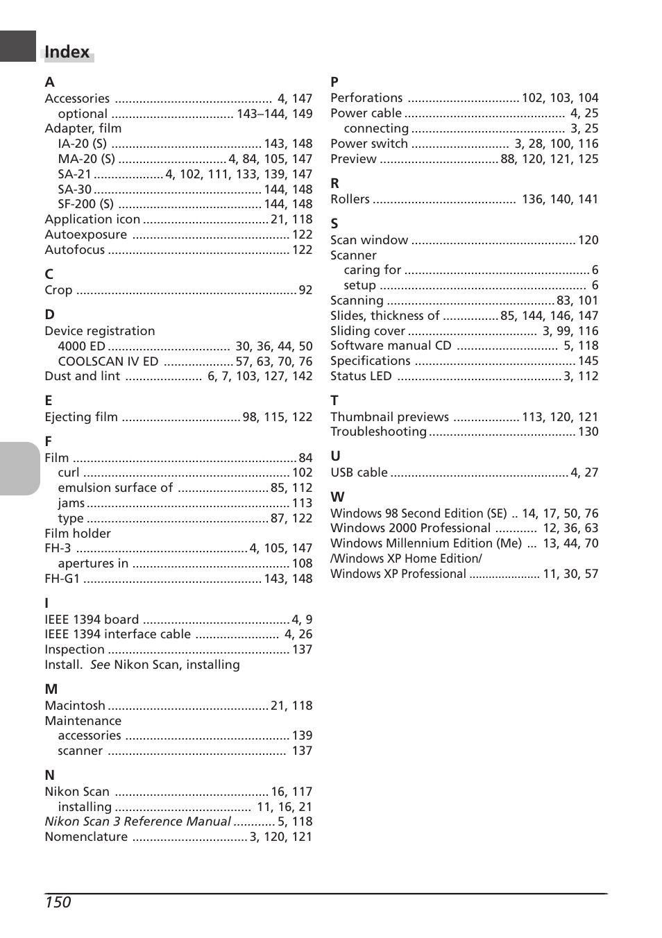 Index | Nikon LS4000 User Manual | Page 160 / 160