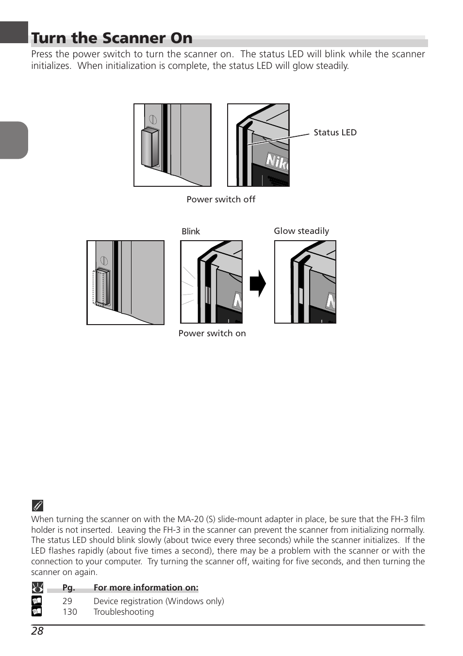 Turn the scanner on | Nikon LS4000 User Manual | Page 38 / 160