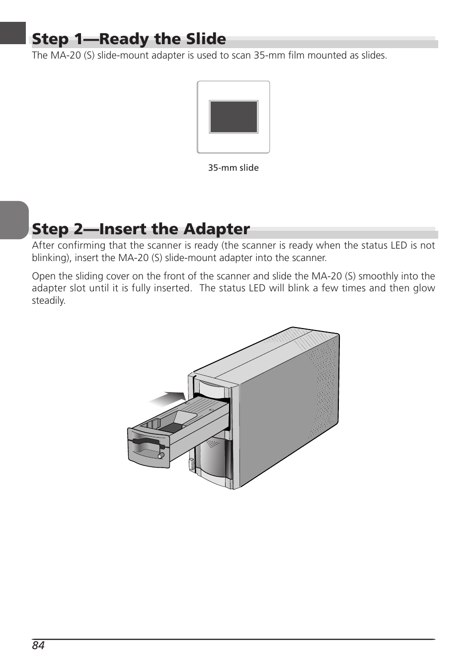 Step 1—ready the slide, Step 2—insert the adapter | Nikon LS4000 User Manual | Page 94 / 160