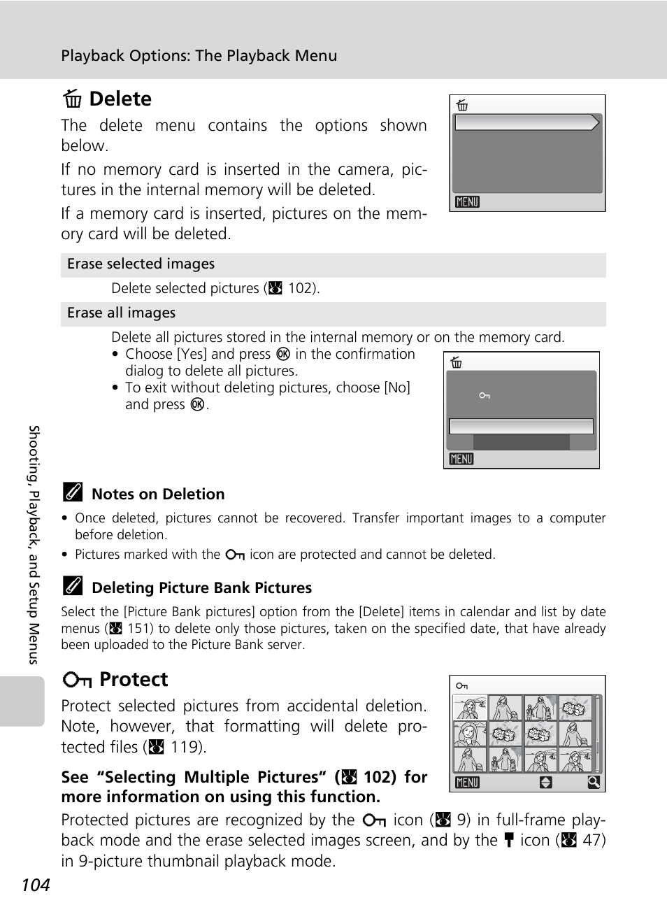 Delete, Protect, C 104) | C 104) is, C 104, Adelete, Dprotect | Nikon Coolpix S50c User Manual | Page 118 / 195