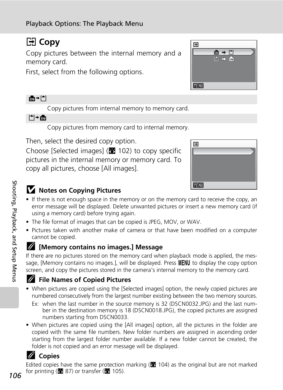 Copy, Card (c 106), Lcopy | Nikon Coolpix S50c User Manual | Page 120 / 195