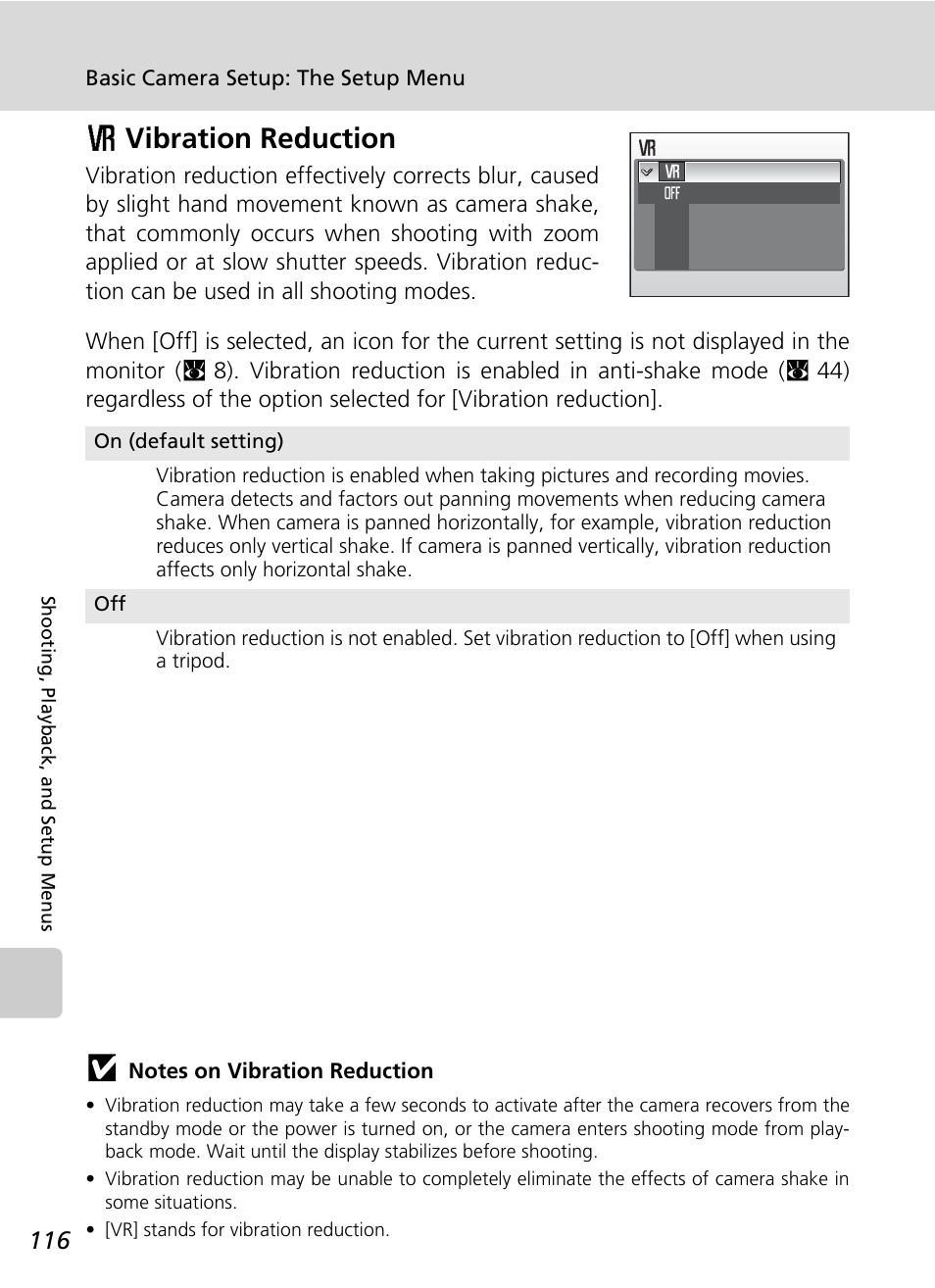 Vibration reduction, C 116), C 116 | Bvibration reduction | Nikon Coolpix S50c User Manual | Page 130 / 195