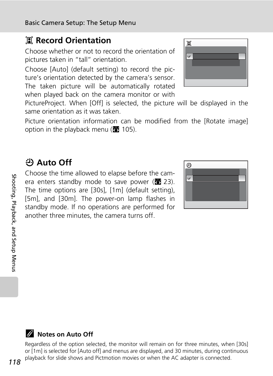 Record orientation, Auto off, Tes (c 118) | C 118), C 118) i, Irecord orientation, Iauto off | Nikon Coolpix S50c User Manual | Page 132 / 195