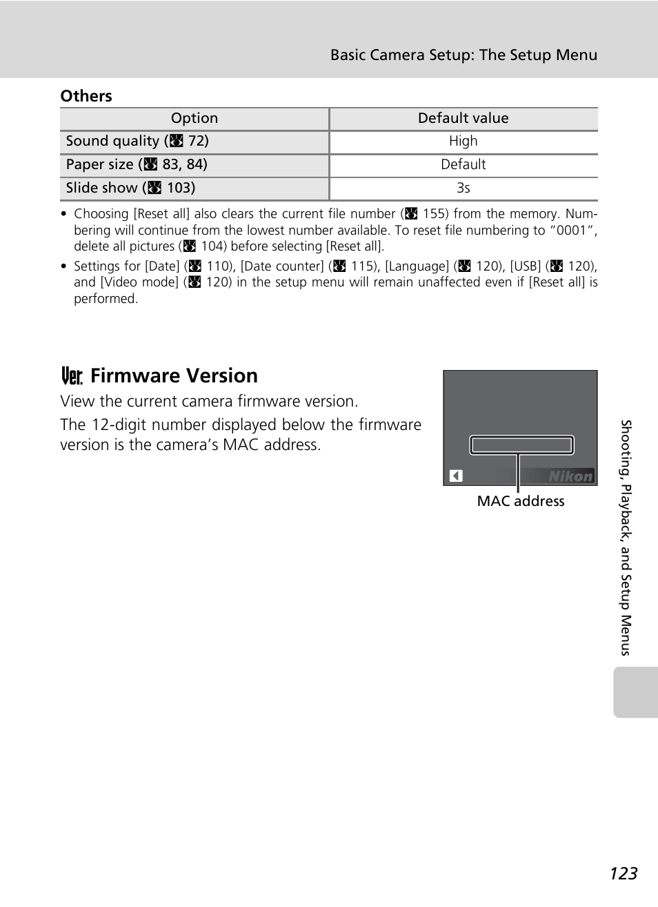 Firmware version, Bfirmware version | Nikon Coolpix S50c User Manual | Page 137 / 195