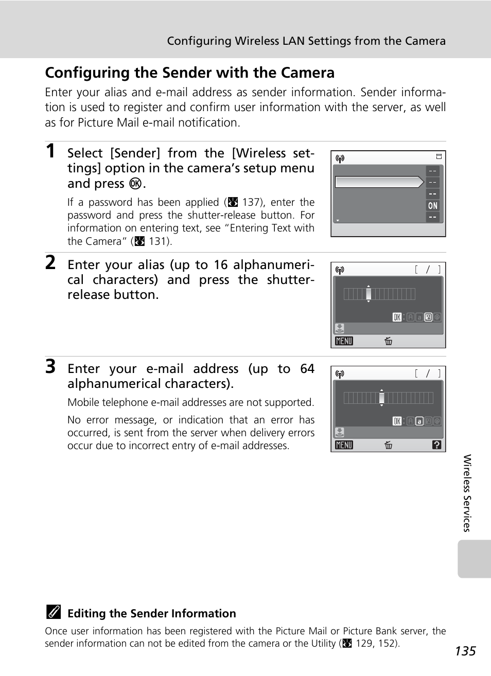 Configuring the sender with the camera | Nikon Coolpix S50c User Manual | Page 149 / 195