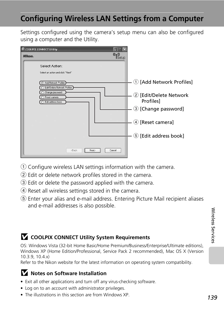 Configuring wireless lan settings from a computer | Nikon Coolpix S50c User Manual | Page 153 / 195