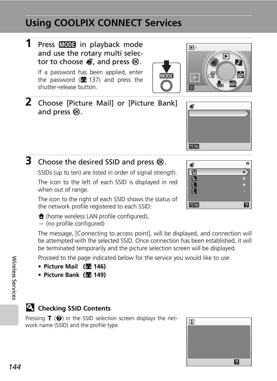 Using coolpix connect services, C 144) | Nikon Coolpix S50c User Manual | Page 158 / 195