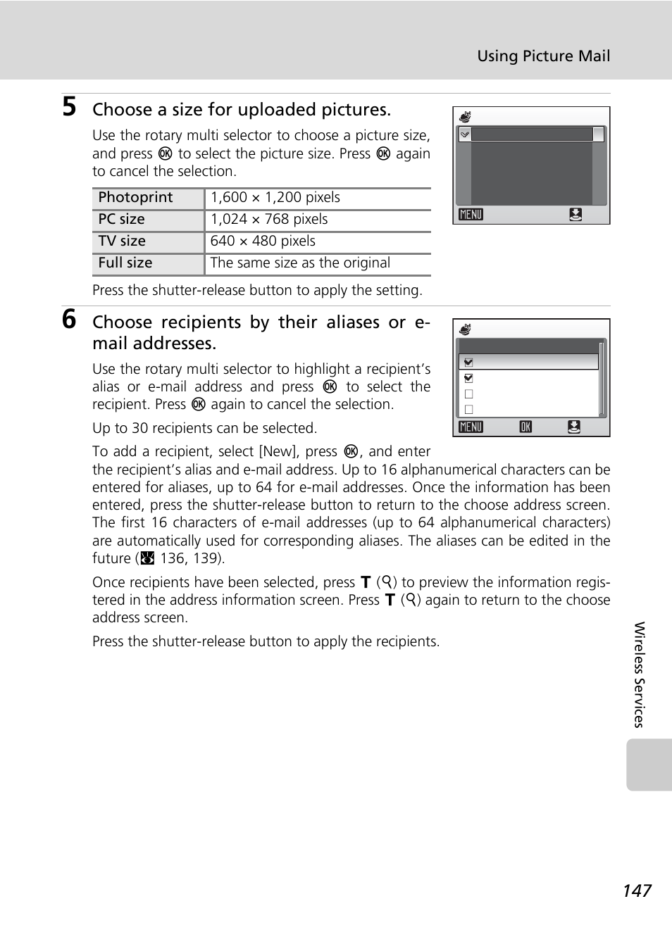 Choose a size for uploaded pictures | Nikon Coolpix S50c User Manual | Page 161 / 195