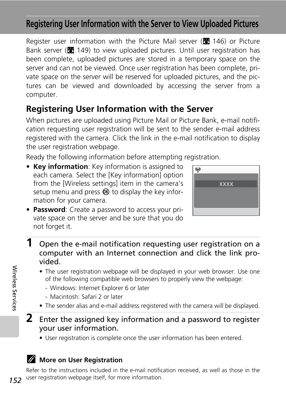Registering user information with the server | Nikon Coolpix S50c User Manual | Page 166 / 195