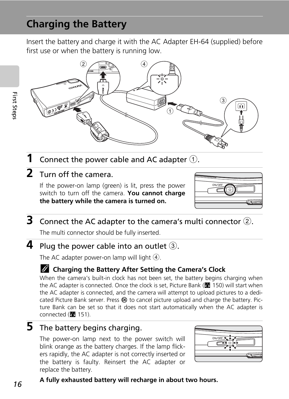 Charging the battery | Nikon Coolpix S50c User Manual | Page 30 / 195