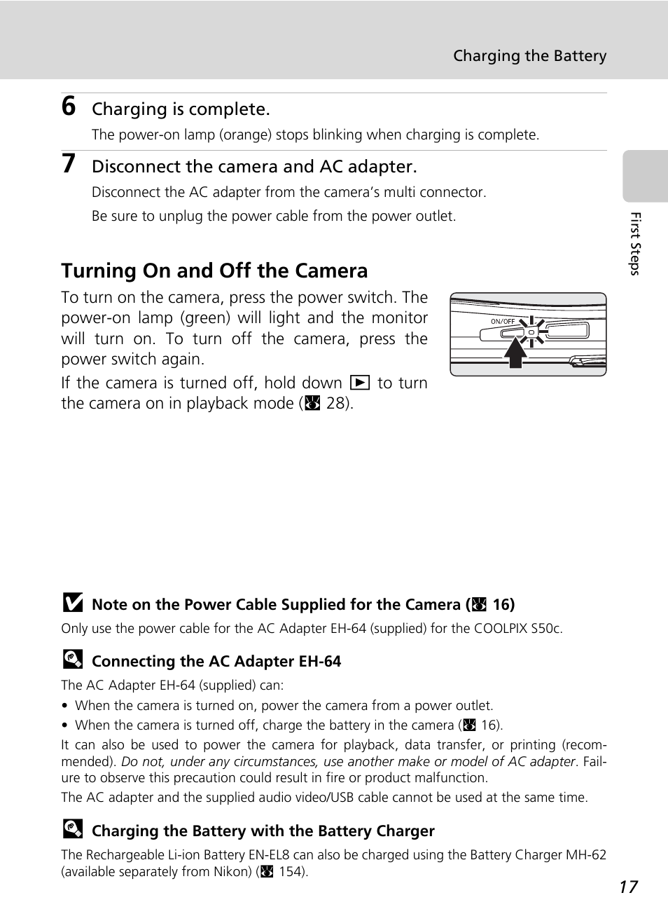 Turning on and off the camera | Nikon Coolpix S50c User Manual | Page 31 / 195