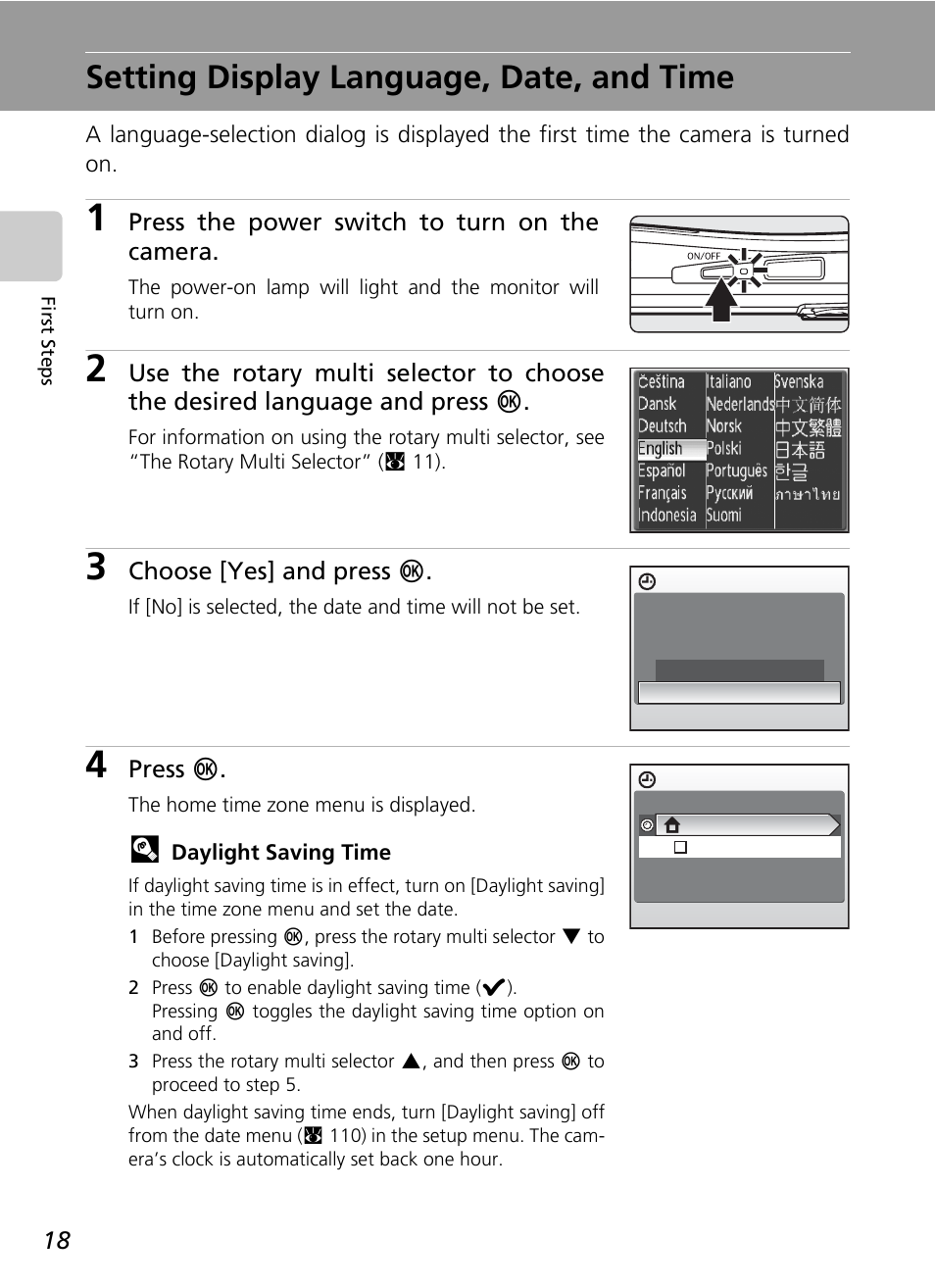 Setting display language, date, and time | Nikon Coolpix S50c User Manual | Page 32 / 195
