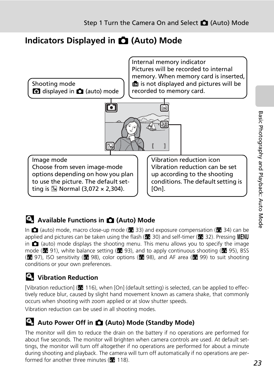 Indicators displayed in l (auto) mode | Nikon Coolpix S50c User Manual | Page 37 / 195