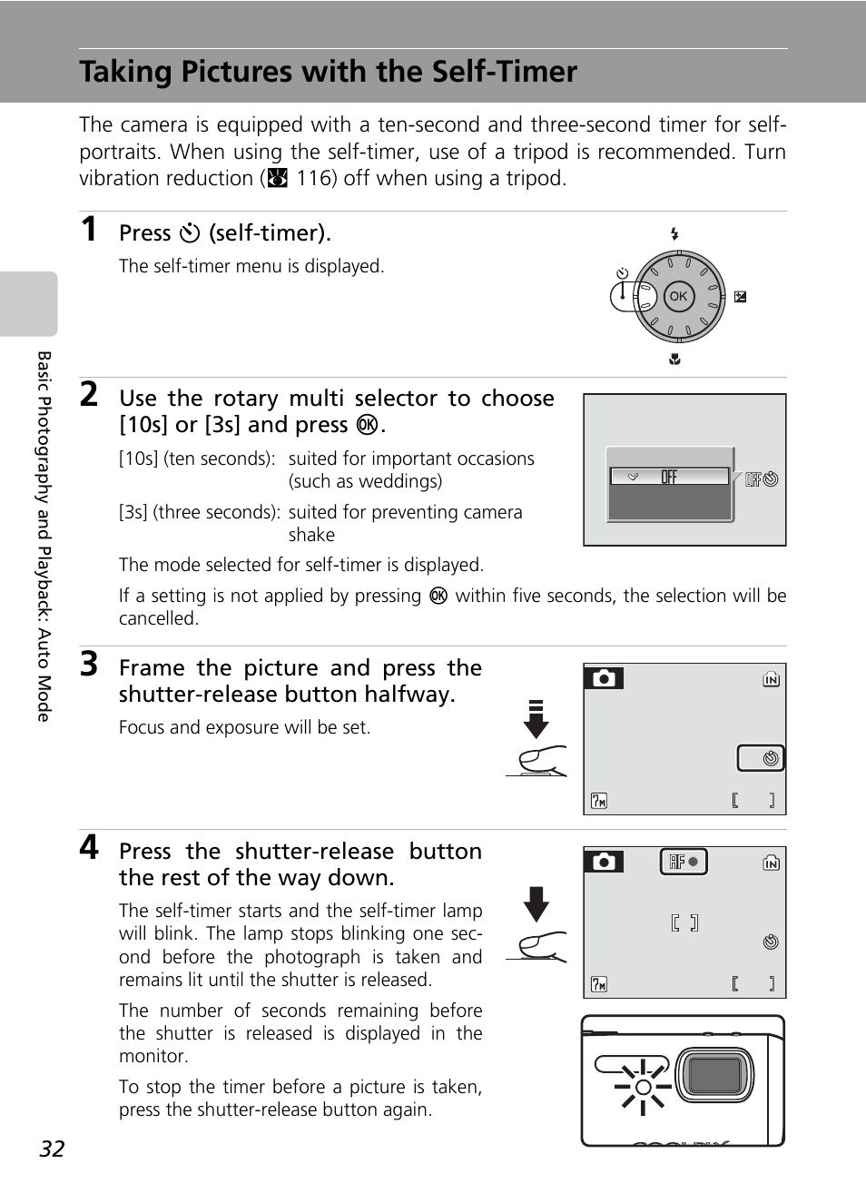 Taking pictures with the self-timer, C 32, C 32) | Nikon Coolpix S50c User Manual | Page 46 / 195