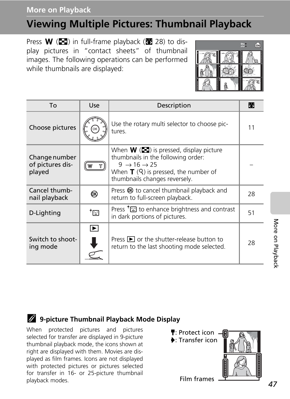 More on playback, Viewing multiple pictures: thumbnail playback, C 47 | Nikon Coolpix S50c User Manual | Page 61 / 195