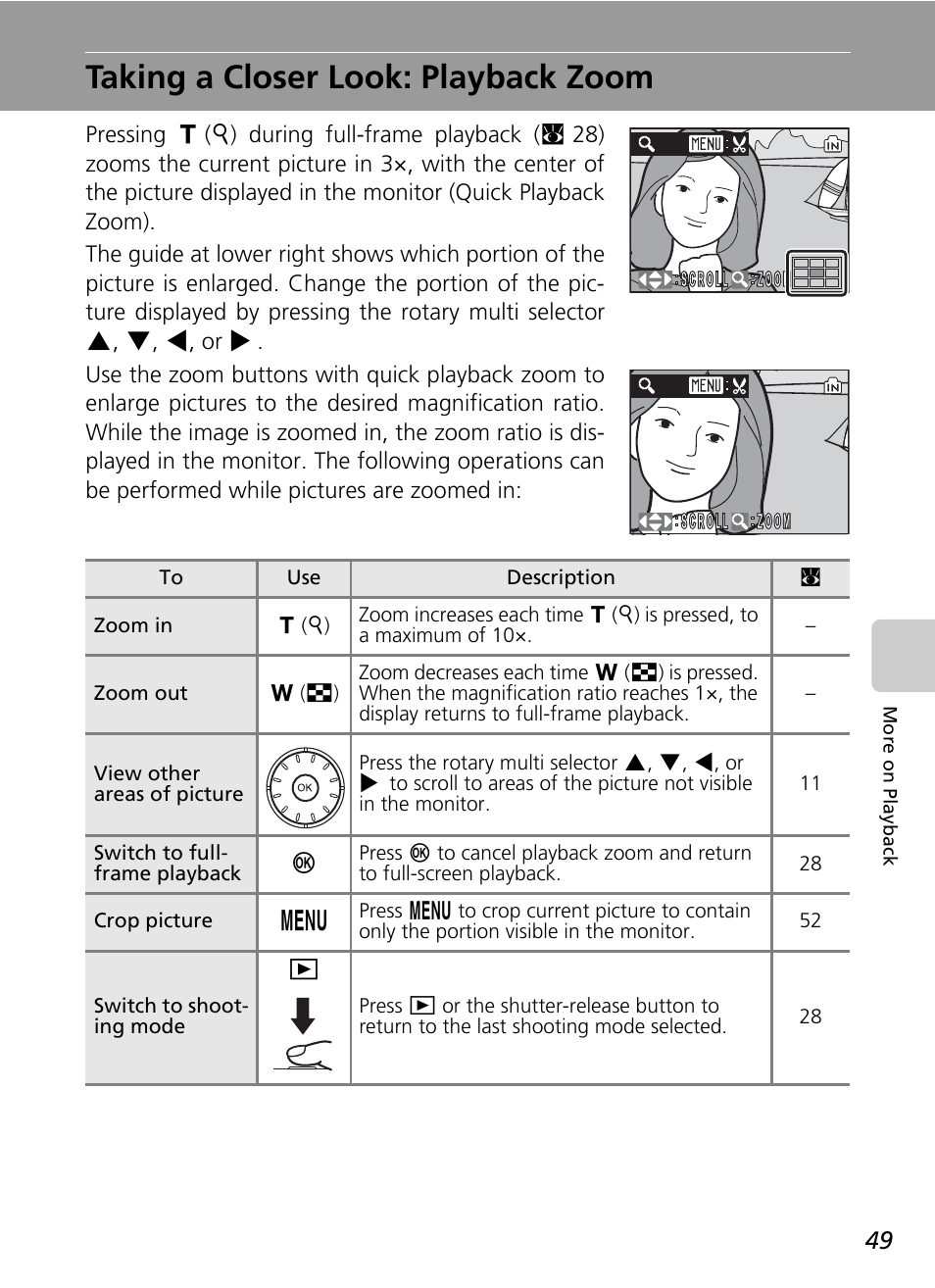 Taking a closer look: playback zoom, C 49, C 49) | Nikon Coolpix S50c User Manual | Page 63 / 195