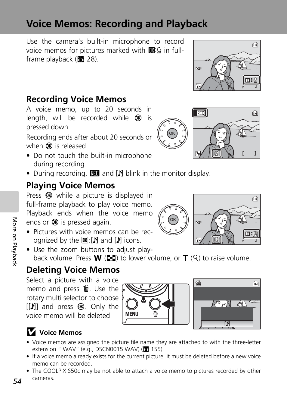 Voice memos: recording and playback, C 54 | Nikon Coolpix S50c User Manual | Page 68 / 195