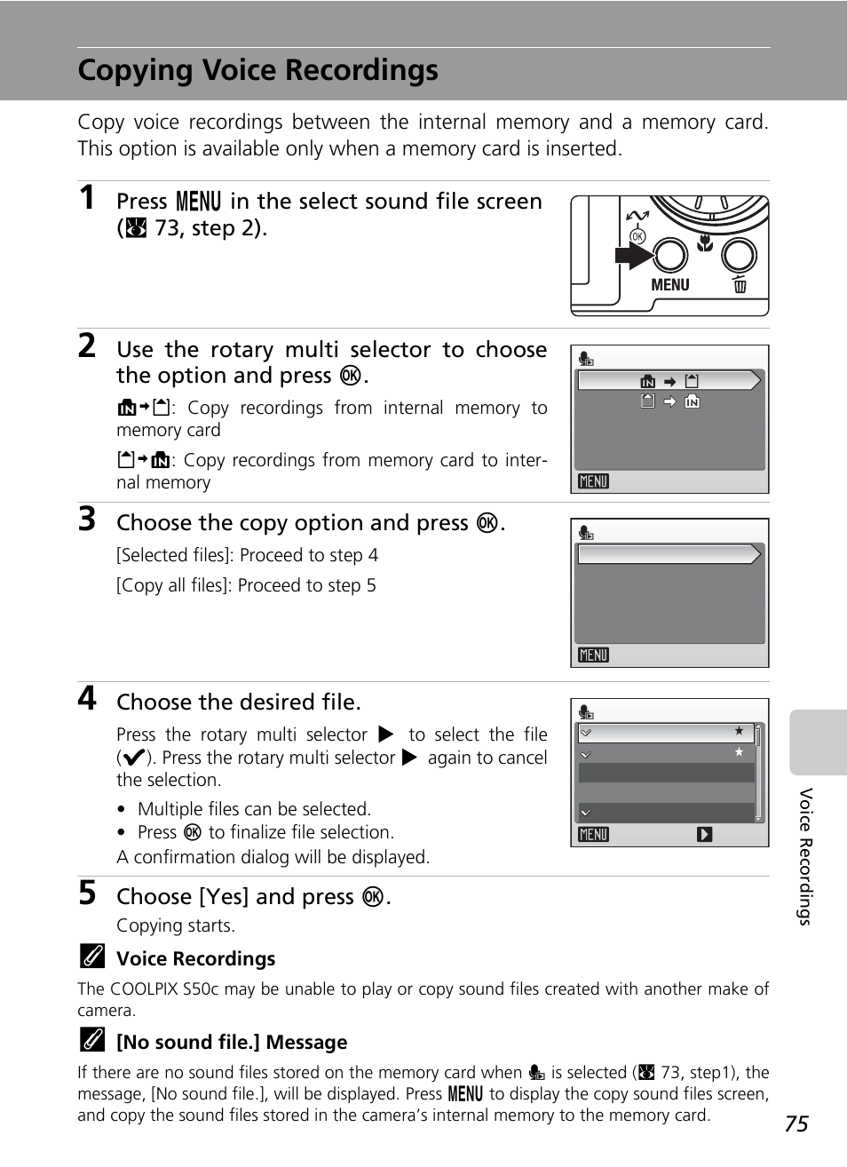 Copying voice recordings | Nikon Coolpix S50c User Manual | Page 89 / 195