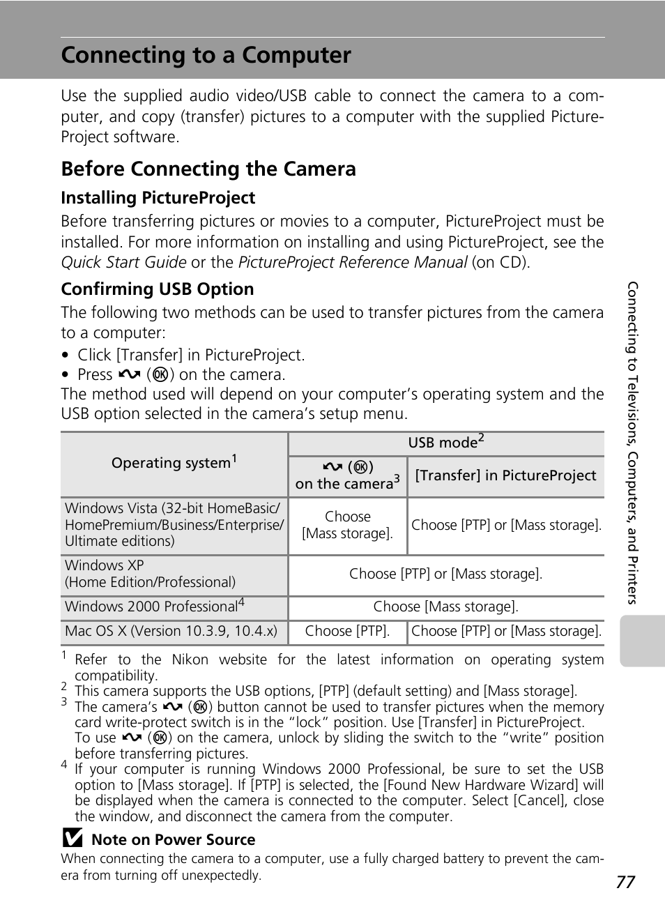 Connecting to a computer, Before connecting the camera, Installing pictureproject | Confirming usb option | Nikon Coolpix S50c User Manual | Page 91 / 195