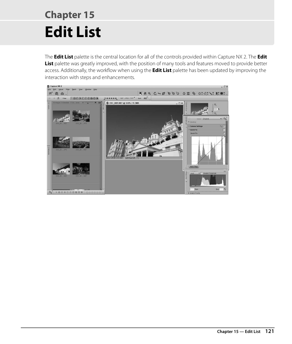 Edit list, Chapter 15 | Nikon CAPTURE NX2 User Manual | Page 123 / 268