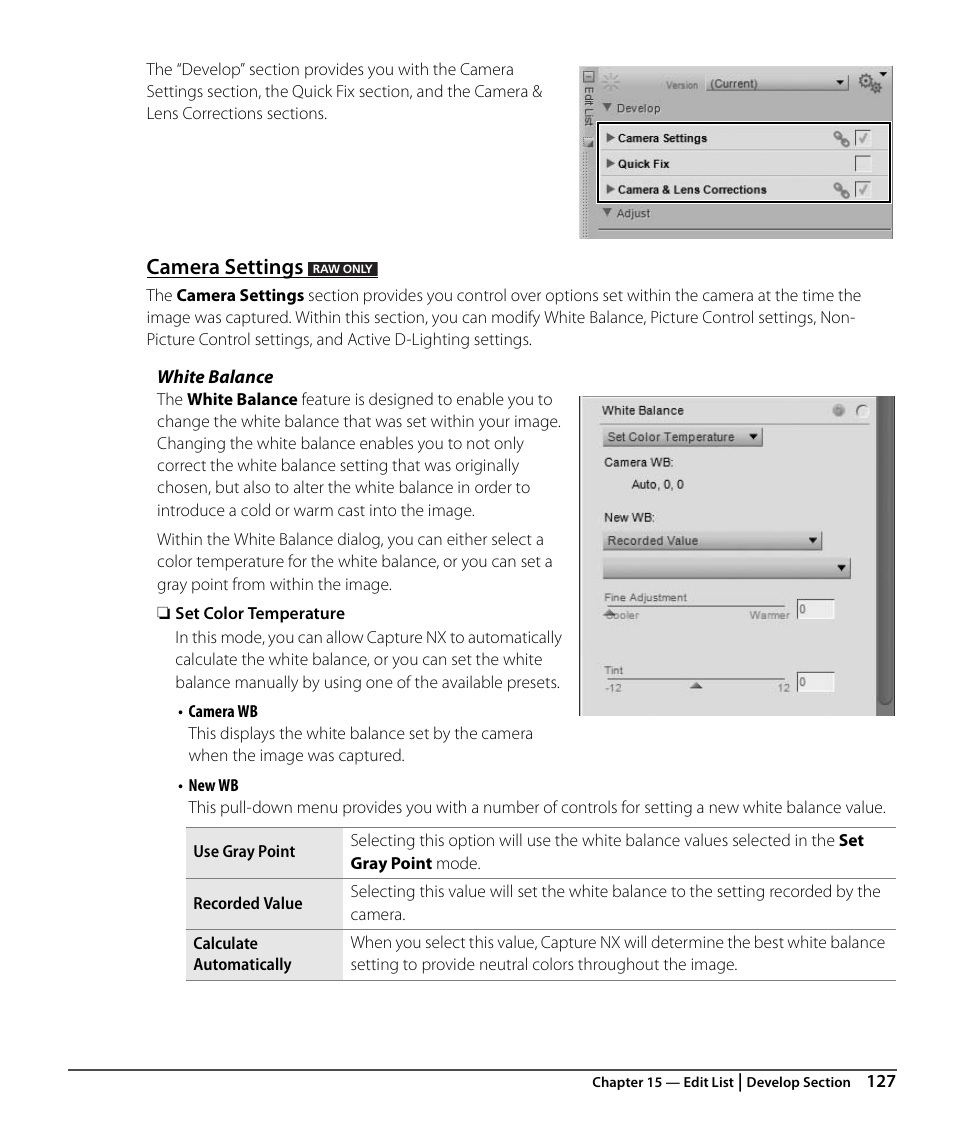 Camera settings | Nikon CAPTURE NX2 User Manual | Page 129 / 268