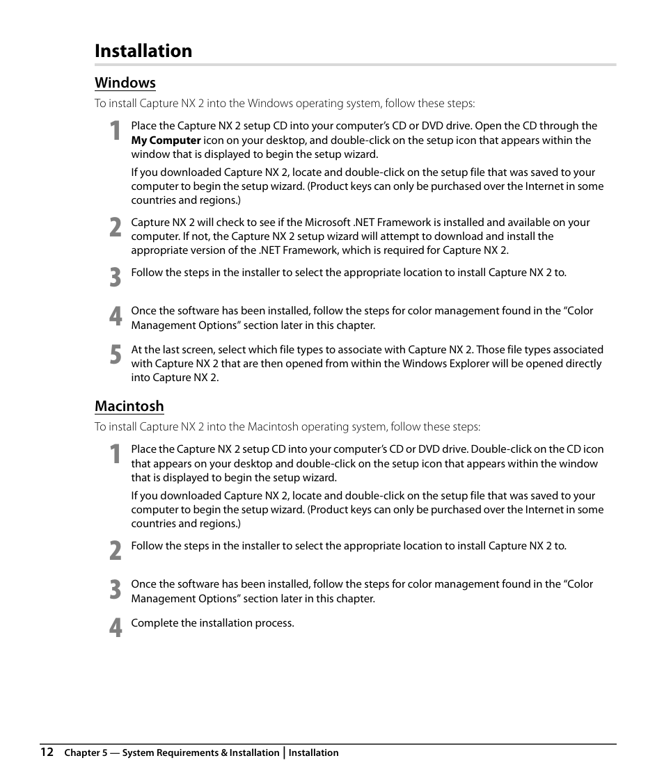 Installation, Windows, Macintosh | Nikon CAPTURE NX2 User Manual | Page 14 / 268