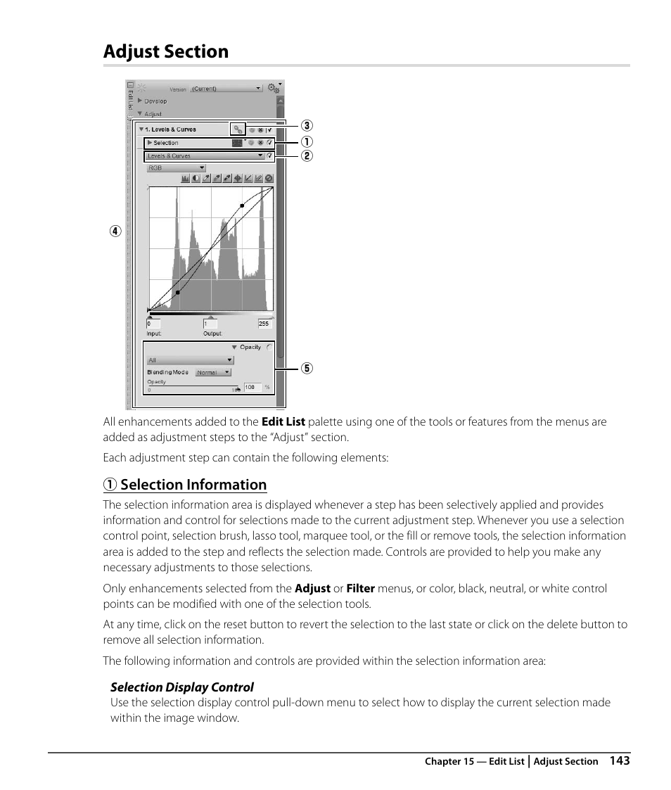 Adjust section, Selection information | Nikon CAPTURE NX2 User Manual | Page 145 / 268